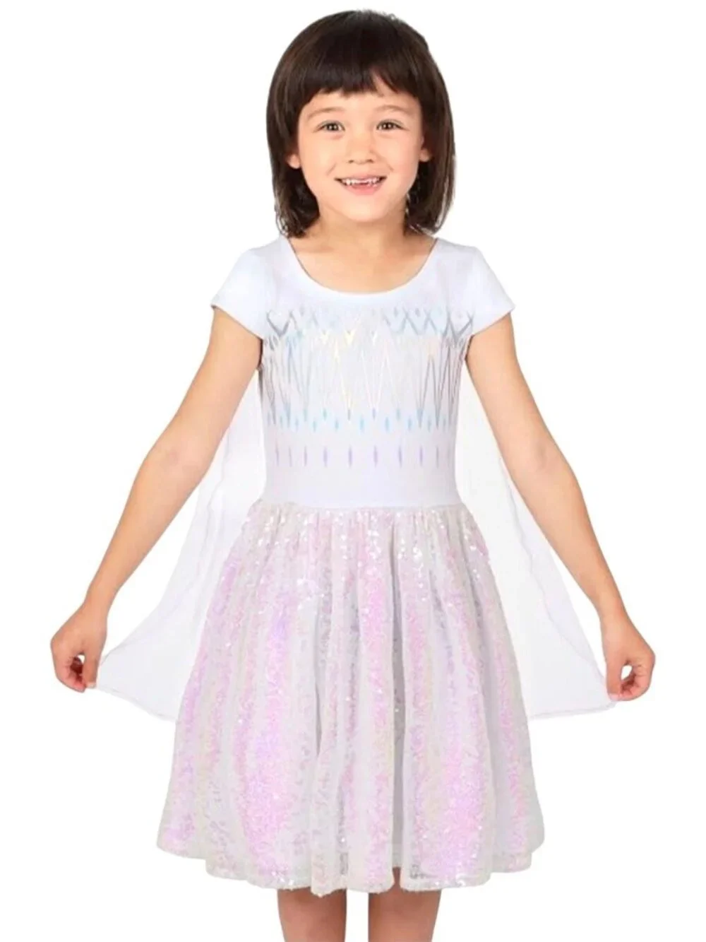 Disney Frozen II Girls M Exclusive Elsa Sequin Dress Cape White Lavender 7/8